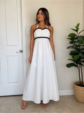 Elegant White and Black Halter Dress